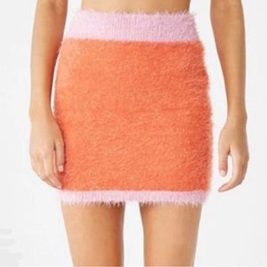 Forever 21 Orange Pink Colorblock Fuzzy Mini Skirt